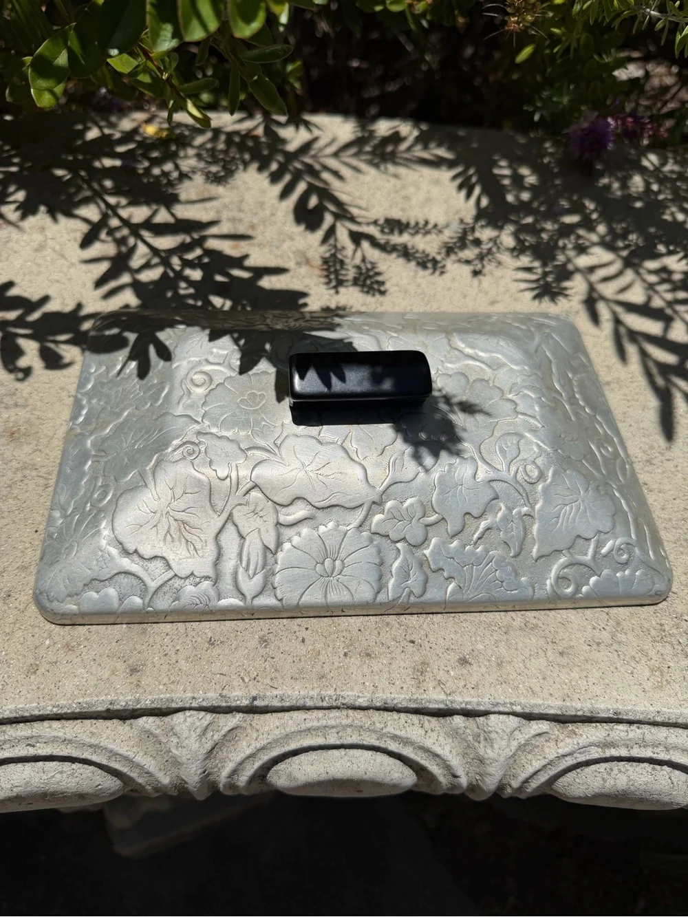 Vintage, gorgeous embossed  Metal Covered Glass Dish